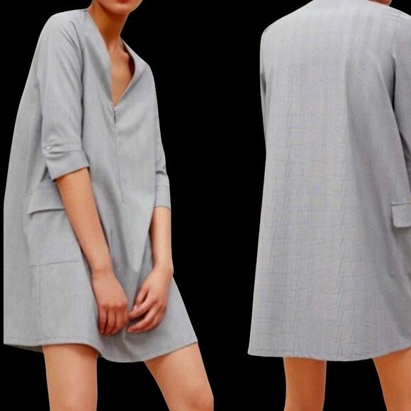 Zara Dresses & Skirts - ZARA Glen Plaid V-Neck Patch Pocket Zip-Front Modern Sheath Dress - Size S